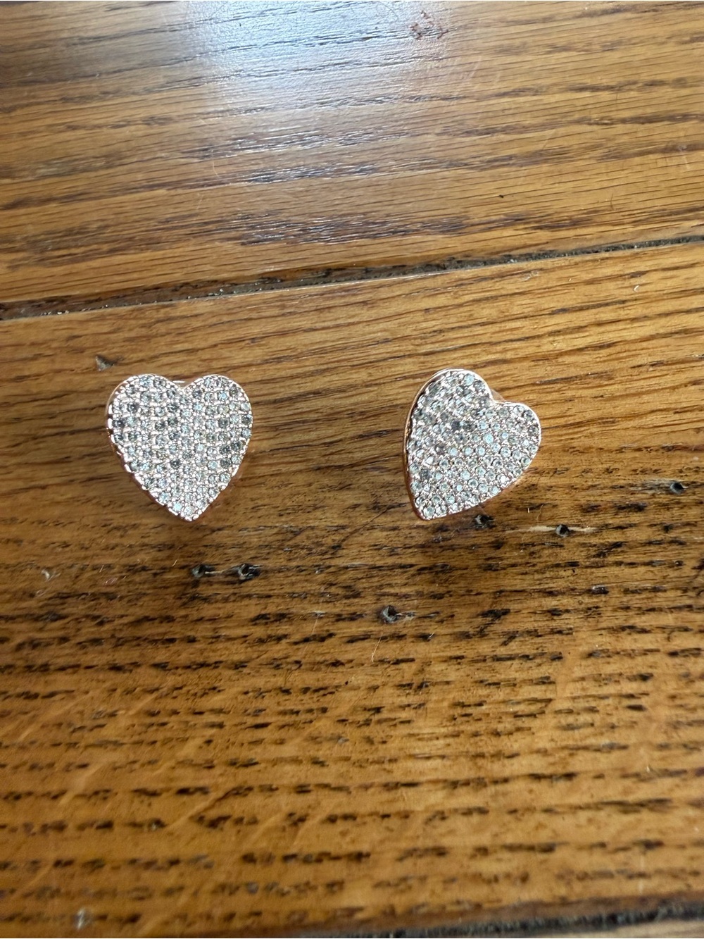 Sparkling Heart Stud Earrings - Silver Rhinestone